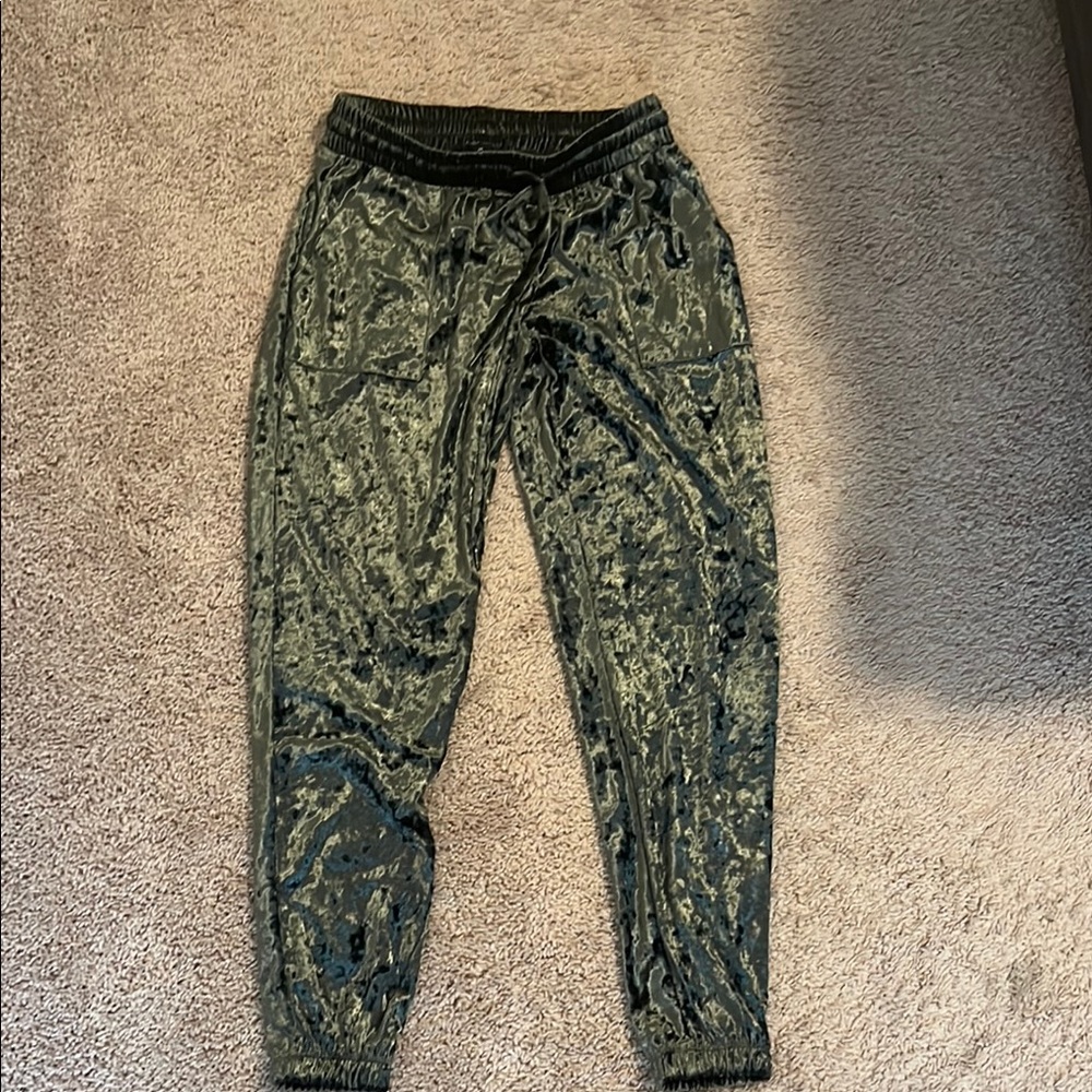 Crushed Velvet Joggers - Olive Green